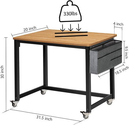 AHB Rolling Computer Desk with 4 Smooth Wheels, Simple Style Mobile Writing Desk Home Office Study Table Movable Workstation with Metal Frame (Natural, 32") - LeafyLoom