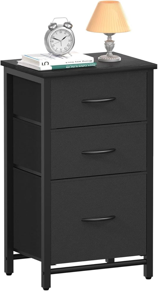 Yoobure Nightstand with Drawer, Night Stand Bedside Table with 3 Storage Drawers, Kid Nightstand with Three Fabric Drawer Modern Night Table, Bed Side Tables for Bedroom, Dorm and Small Spaces - LeafyLoom