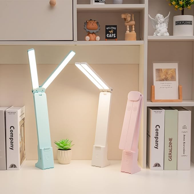 LED Double Head Desk Lamp with Large Lighting Range for Home Office,Portable Small Battery Operated Rechargeable Light for Kids,Reading,Studying,Dormitory,White - LeafyLoom