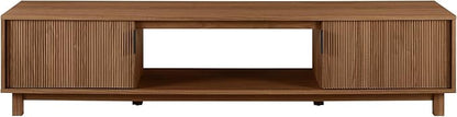 Walker Edison Walton Modern Fluted-Door Low Stand for TVs up to 80 Inches, 70 x 15.75 x 16 inches, Mocha - LeafyLoom