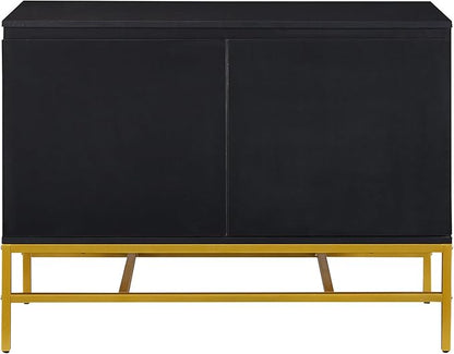 39.4" Minimalist & Luxury Two Door Sideboard with Gold Metal Legs,Freestandin Storage Buffet Cabinet,w/Adjustable Shelves,for Living, Dining Room,Entrance Passage,Black - LeafyLoom