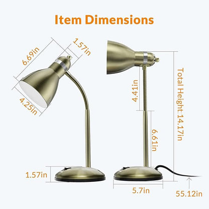 LEPOWER Metal Desk Lamp, Adjustable Goose Neck Table Lamp, Eye-Caring Study Desk Lamps for Bedroom, Study Room and Office (Bronze) - LeafyLoom