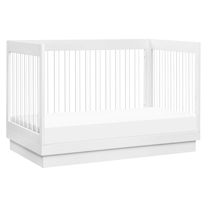 Babyletto Harlow Acrylic 3-in-1 Convertible Crib with Toddler Bed Conversion Kit in White with Acrylic Slats, Greenguard Gold Certified - LeafyLoom