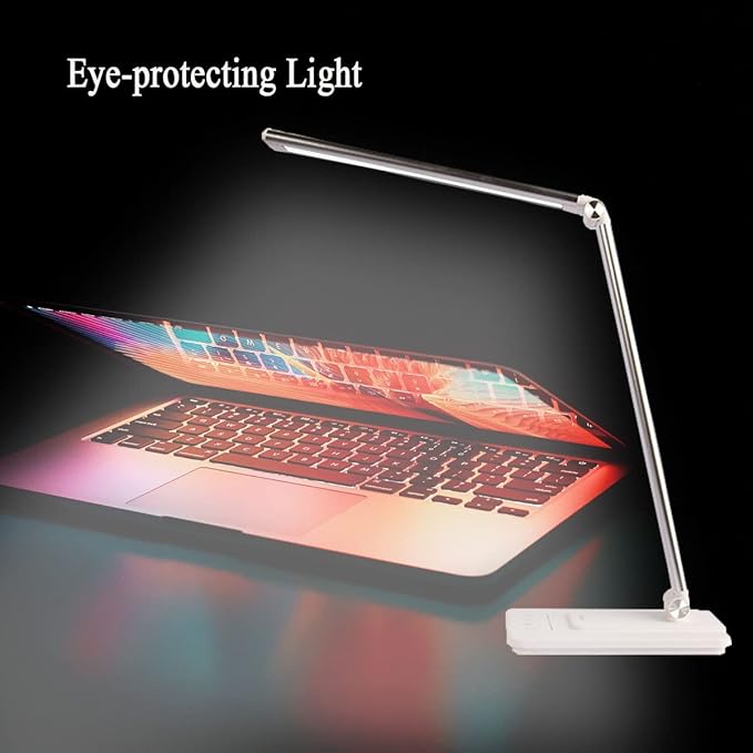 LED Desk Lamp, Stepless Dimmable Eye-Caring Lamps with Night Light USB Charging Port 5 Color Modes and 5 Brightness Levels, 30 min Auto Timer, Adjustable Lamps for Home Office Bedroom, White - LeafyLoom