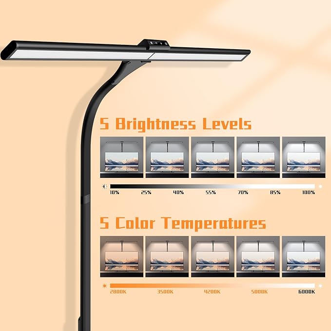 LED Desk Lamp, Office Architectural Desk Lamp, 31.5'' Large Size Office Lighting, 24W 5-Colour LED Computer Monitor Gooseneck Smart Lamp with Holder for Studying, Creating and Reading - LeafyLoom