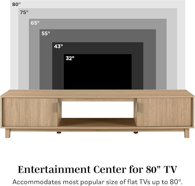 Walker Edison Walton Modern Fluted-Door Low Stand for TVs up to 80 Inches, 70 x 15.75 x 16 inches, Mocha - LeafyLoom