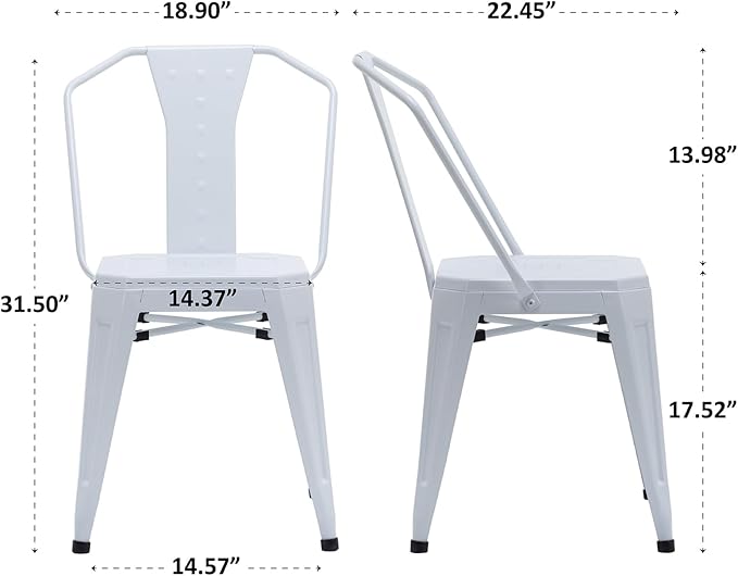 Modern Dining Chair Set of 4, Stackable Metal Chairs, Waterproof Counter Bar Chairs with High Backrest, Quick Assembly Cafe Chairs, Tolix Style for Home, Kitchen and Bar Use, White - LeafyLoom