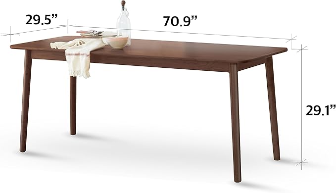 Livinia Aslan 70.9" Malaysian Oak Rectangular Wooden Dining Table/Large Solid Wood Kitchen Desk (Walnut) - LeafyLoom