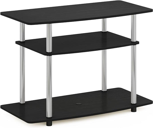 Furinno Turn-N-Tube No Tools 3-Tier Entertainment Center TV Stand for TV up to 32 Inch, Stainless Steel Tubes, Americano/Chrome - LeafyLoom