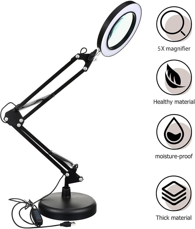 Holibanna 1 Set LED Magnifying Glass Light Portable Desk Facial Magnifying lamp Task Lights Desk LED Light Portable Office Desk Lamp with Magnifier Desktop Light Stand abs Work - LeafyLoom