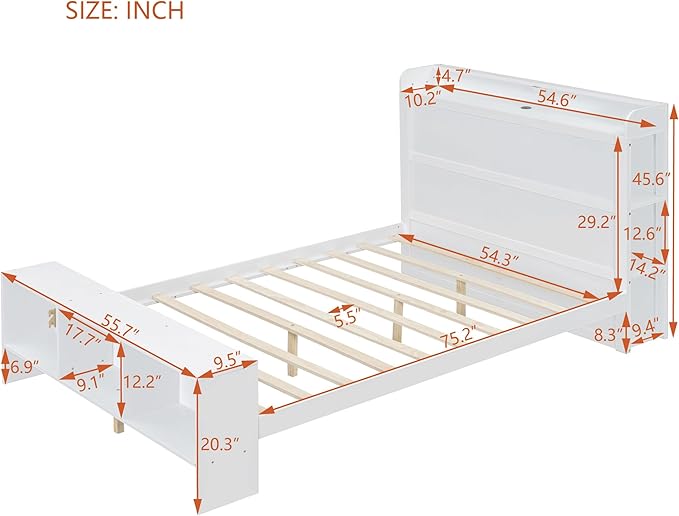 Merax Full Size Bed Frame with Storage,Kids Platform Bed with Cabinets and Shelves On Headboard and Footboard,Bookcase Headboard & USB Ports - LeafyLoom