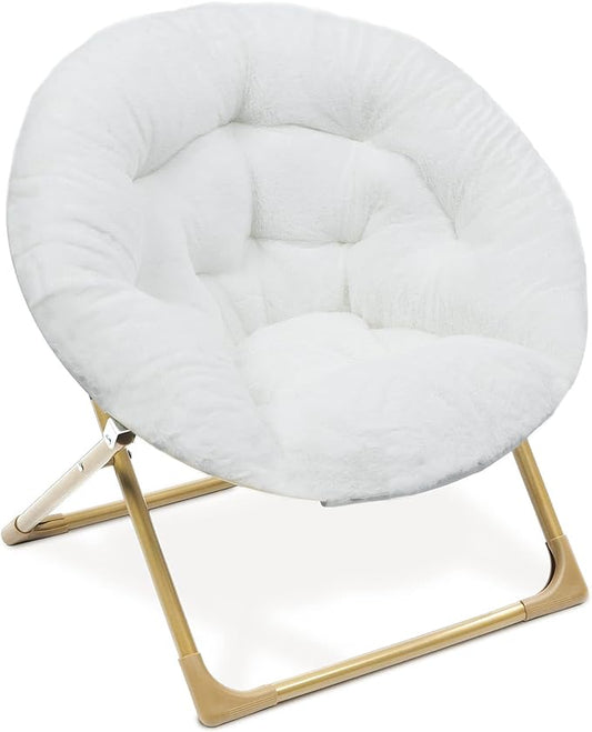 Milliard Mini Cozy Chair for Kids, Sensory Faux Fur Folding Saucer Chair for Toddlers, White - LeafyLoom