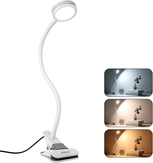 Desk lamp, LED Reading Light, Dimmable Clamp Lamp for Bed Headboard, Bedroom, Office, 3 Modes & 9 Dimming Levels, Flexible Clip Desk Lamp - LeafyLoom