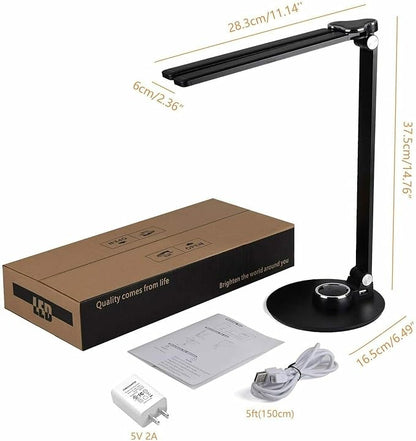 LED Desk Lamp Dimmable Table Lamp, LED Desk Lighting with USB Charging Port, 10W Foldable Rotatable Desk Lights, Touch Control Adjustable Office Lamp with Adapter for Reading - LeafyLoom