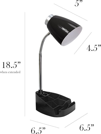 Simple Designs LD1067-BLK Compartmental Desk Lamp with iPhone/iPad/Tablet Stand, Bendable Gooseneck, for Office, Living Room, Nightstand, Library, Entryway, Black - LeafyLoom