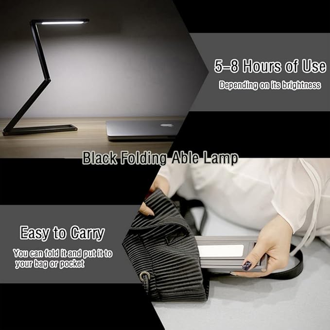 Foldable LED Desk Light, Slim Portable Rechargeable USB Table Light, Eye-Caring Aluminium Alloy Table Lamps,for Home, Reading, Studying, Work, Travel (Black) - LeafyLoom