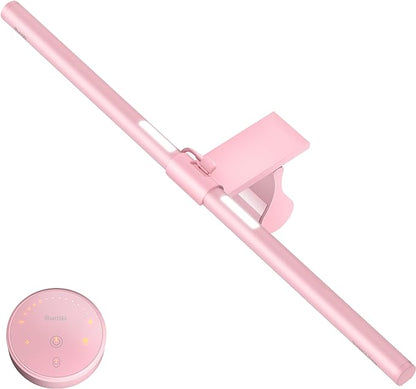 Quntis Pink Monitor Light Bar with Remote, Eye-Care No Glare, Space Saving Computer Desk Lamp As Gifts for Girls, Stepless Dimming, Modern Aesthetic Desk Light Bar for Home Office Gaming Reading - LeafyLoom