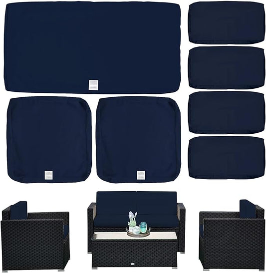 ClawsCover 7Pack Outdoor Seat and Back Cushions Replacement Covers Fits for 4-Seater 4Pieces Wicker Rattan Patio Conversation Set Sectional Couch Chair Furniture,Navy-Include Cover Only - LeafyLoom