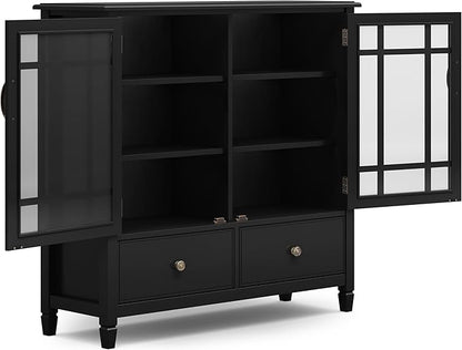 SIMPLIHOME Connaught Low Storage Cabinet, 46 inch, Black - LeafyLoom