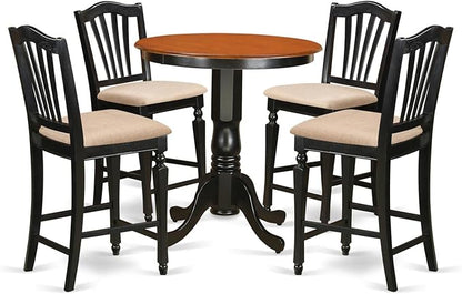 East West Furniture EDCH5-BLK-C Eden 5 Piece Counter Height Set Includes a Round Kitchen Table with Pedestal and 4 Linen Fabric Dining Room Chairs, 30x30 Inch, Black & Cherry - LeafyLoom