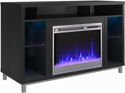 Ameriwood Home Lumina Fireplace TV Stand for TVs up to 48 Inch, Replaceable Electric Fireplace Insert Heater, Remote Control, Timer, Color Changing LED Lights, Crystal Ember Flames, Black Oak - LeafyLoom