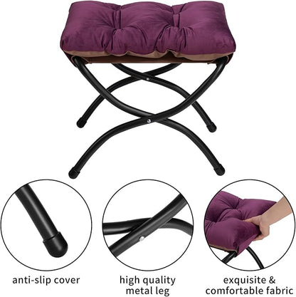 HollyHOME Fabric Lazy Chair with Foldable Ottoman, Accent Comfy Lounge Arm Chair and Folding Footrest Stool Set, Leisure Sofa Reading Chair and Footstool for Living Room, Bedroom, Dorm, Deep Purple - LeafyLoom