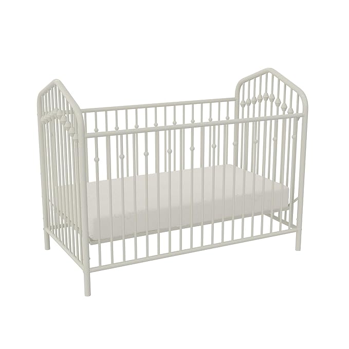 Novogratz Bushwick Metal Crib with Adjustable Mattress Height, Off White - LeafyLoom