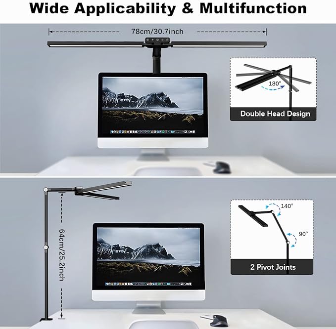 Hapfish LED Desk Lamp for Home Office, 24W Brightest 31Inch Monitor Light Bar, 5 Color Modes and Dimmable, Eye Protection Modern Clamp Table Lamps for Study Monitor Office - LeafyLoom