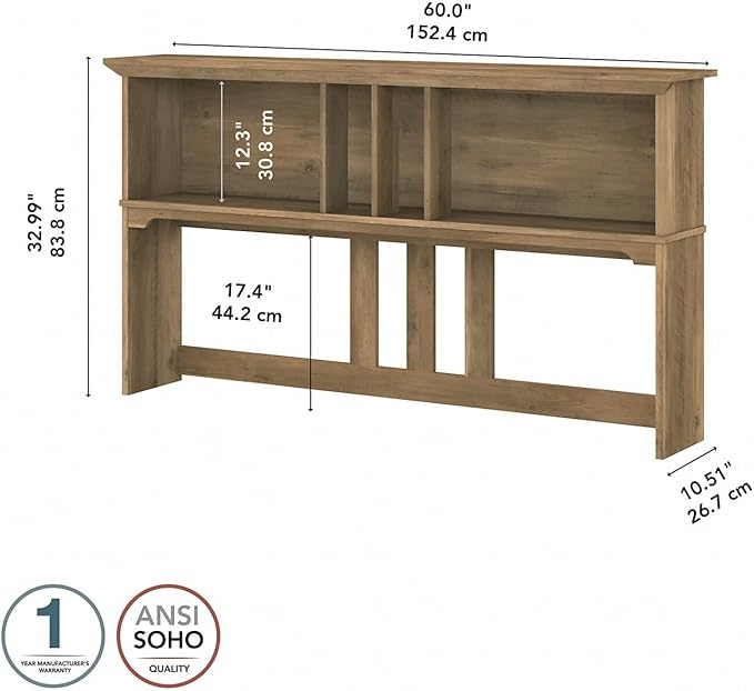 Bush Furniture Salinas Hutch for L Shaped Desk, 60W, Reclaimed Pine - LeafyLoom