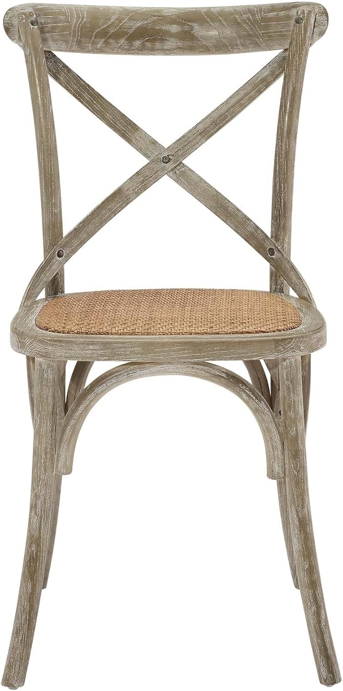 Modway Gear Rustic Modern Farmhouse Elm Wood Rattan Dining Chair in Gray - LeafyLoom