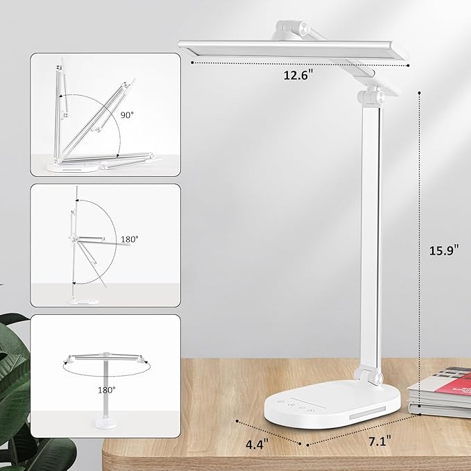 LED Desk Lamp, Dimmable Table Lamp Reading Lamp with USB Charging Port,5 Lighting Modes, Sensitive Control, 60 Minutes Auto-Off Timer, Eye-Caring Office Lamp(White) - LeafyLoom