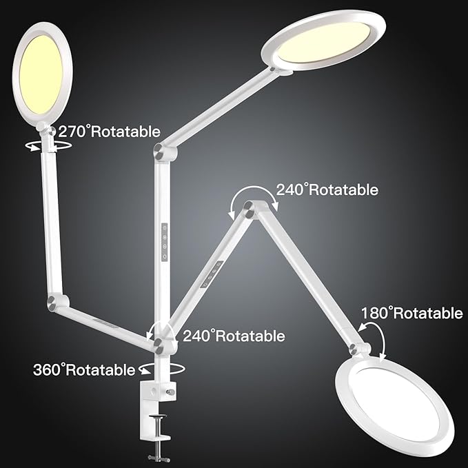 LED Desk Lamp for Video Conferencing, Webcam Light, Reading Light, Dimmable 4 Color Modes, 18W Desk Light, Clip on Light, Eye Care Zoom Light, for Home Office and Office Use - LeafyLoom