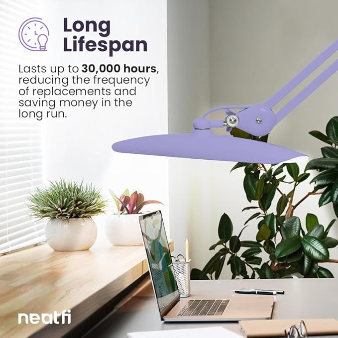 Neatfi XL 2,200 Lumens LED Task Lamp, 24W Super Bright Desk Lamp, 117 Pcs SMD LED, 4 Level Brightness, Dimmable, Task LED Light for Home, Office, Workbench (Non-CCT, Lavender) - LeafyLoom