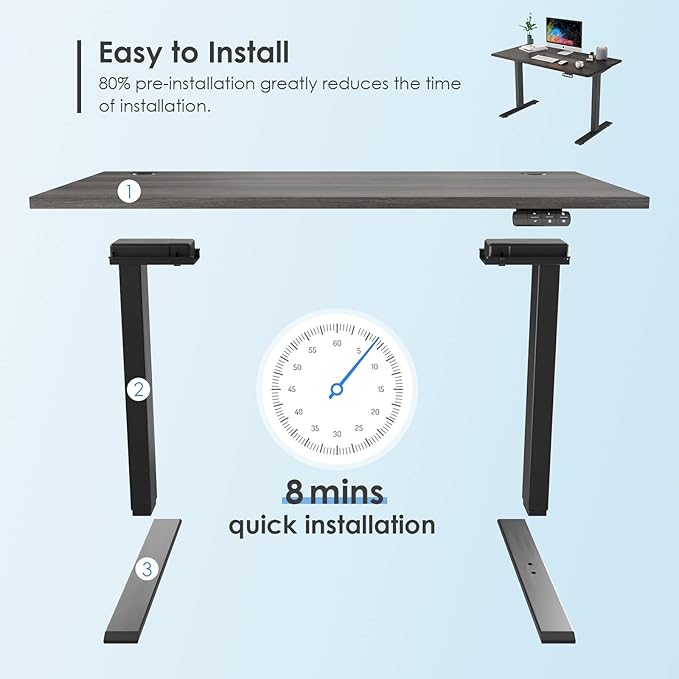 Sunon Sit Laptop Computer Writing Workstations with 3 Pre-Set and USB Port 48" for Home Office Smart Advanced Standing Desk, Grey - LeafyLoom