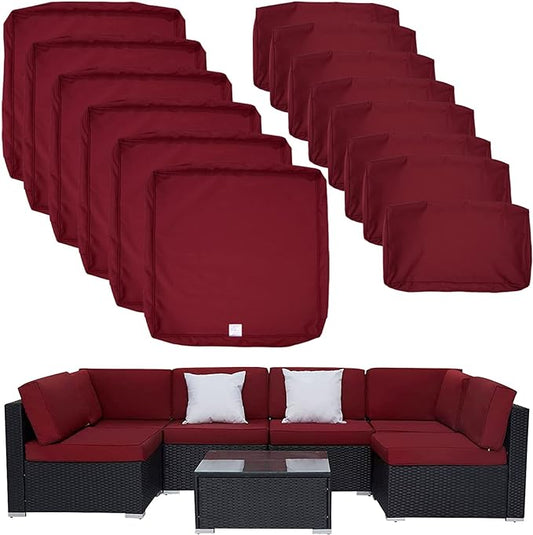 ClawsCover 14Pack Outdoor Patio Seat and Back Cushions Replacement Covers Fit for 7Pieces 6-Seater Wicker Rattan Sectional Couch Chair Furniture Set,Burgundy-Include Cover Only (Large) - LeafyLoom