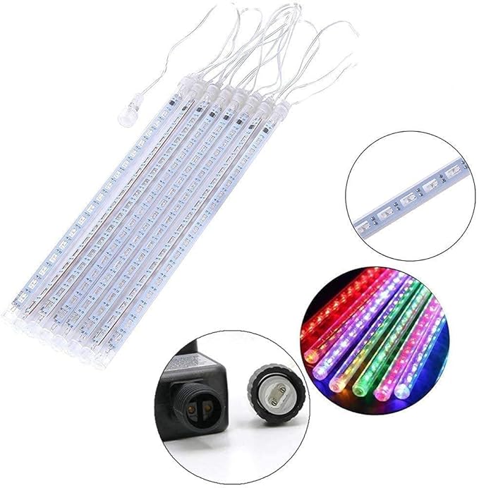 Meteor Shower Lights UL Certified 192 LED Falling Rain Lights with 30cm 8 Tubes rain Drop Christmas Icicle Cascading Lights for Xmas Halloween Decorations Party Holiday Garden Tree,Multicolor Weepong