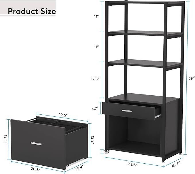 Tribesigns Bookcase Bookshelf, 4-Tier Modern File Cabinet with 2 Drawers, Lateral Filing Cabinet accommodate Legal/Letter / A4 Size for Home Office Organizer - LeafyLoom