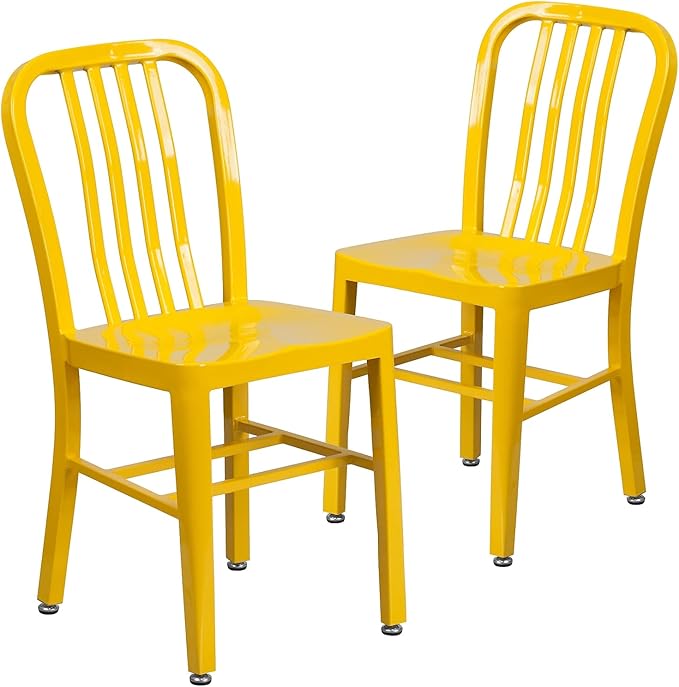 Flash Furniture Gael Commercial Grade 2 Pack Yellow Metal Indoor-Outdoor Chair - LeafyLoom