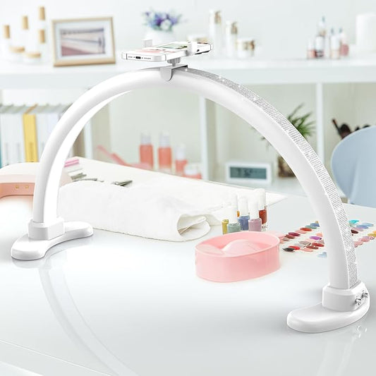 Large Super Bright Half Moon LED Light for Table Nail Desk, Professional Nail Lamp for Desk for Nail Techs with Phone Stand Perfect for Nails Tech Manicure - 45W (White) - LeafyLoom