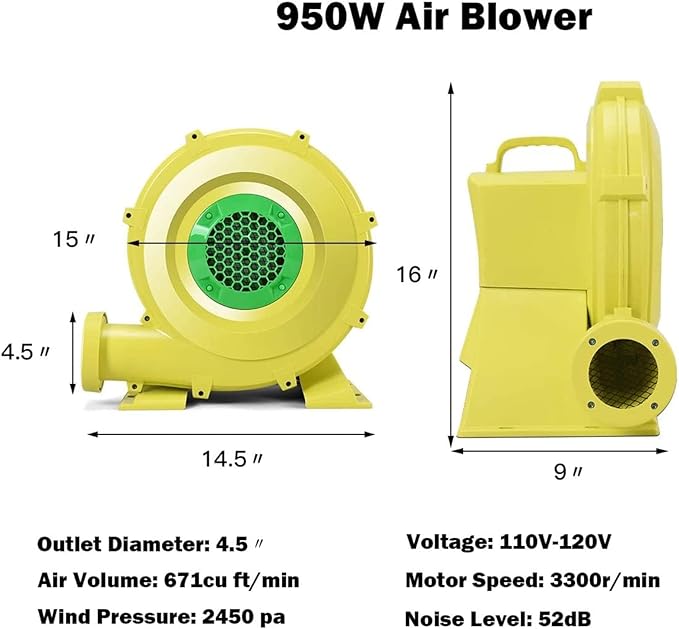 COSTWAY Bounce House Blower for Inflatable Bounce House Bouncy Castle,Yellow/Green - LeafyLoom