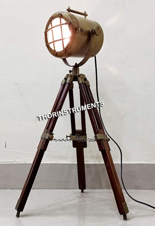 THOR INSTRUMENTS Antique Spotlight Nautical Home Decor Brass Finish Tripod Desktop Lamp Rustic Vintage Home Decor Gifts - LeafyLoom