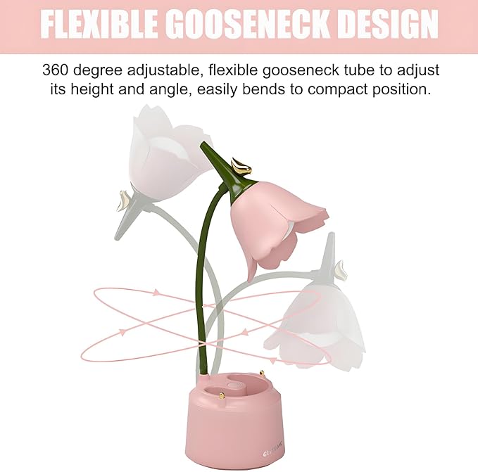 Cute LED Desk Lamp Kawaii Desk Accessories, Flower Bird Table lamp USB Rechargeable, 3 Color Modes, Stepless Dimming, Touch-Sensitive Switch Kawaii Room Decor Lamp, Eye Caring Reading Lamp (Pink) - LeafyLoom