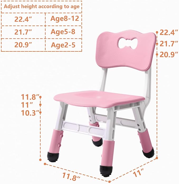 4 Piece Kids Chair Set 3 Levels Adjustable Stackable Kids Chairs Ideal for Playrooms, Schools, Daycares and Homes Washable and easy to clean Max weight 220LB(Pink 4Piece set) - LeafyLoom