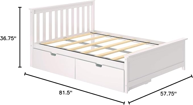 Max & Lily Full Bed, Bed Frame with Headboard For Kids with Storage Drawers, Slatted, White - LeafyLoom