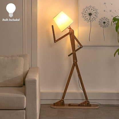 Cool Decorative Tall Floor Lamp Wood Swing Arm Standing Corner Reading Lights for Kids Bedroom Living Room Farmhouse - LED Bulb Included (Teak) - LeafyLoom