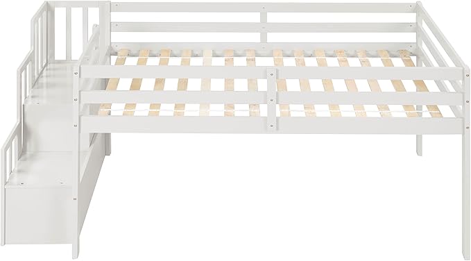 Bellemave Low Loft Bed for Kids,Twin Size Loft Bed with Storage Staircase,Wood Loft Bed Frame for Boys Girls Teens(White) - LeafyLoom