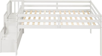 Bellemave Low Loft Bed for Kids,Twin Size Loft Bed with Storage Staircase,Wood Loft Bed Frame for Boys Girls Teens(White) - LeafyLoom