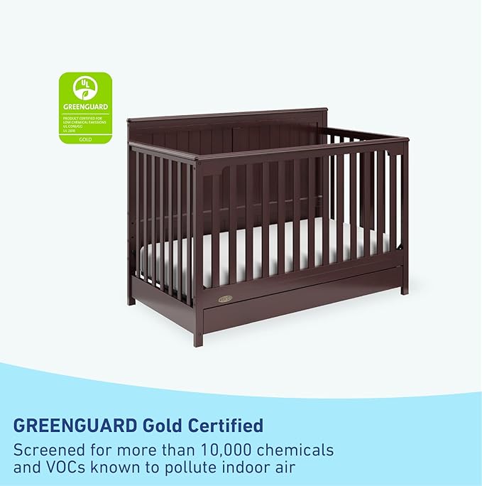 Graco Hadley 5-in-1 Convertible Crib with Drawer (Espresso) – Crib with Drawer Combo, Includes Full-Size Nursery Storage Drawer, Converts from Baby Crib to Toddler Bed, Daybed and Full-Size Bed - LeafyLoom