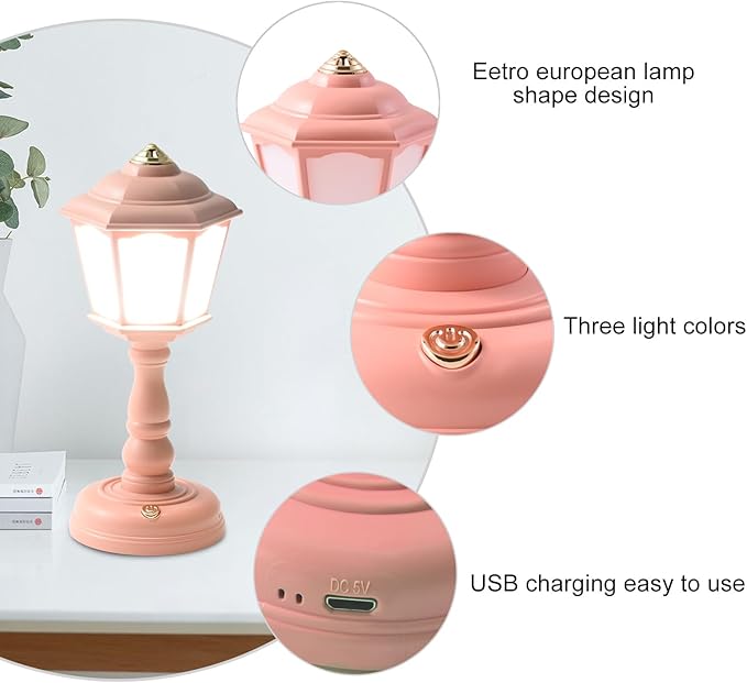 Mini Desk lamp Vintage, LED Desk Lamp Dimmable Table Lamp Reading Lamp with USB Charging Port, Sensitive Control, Eye-Caring Office Lamp,Very beautiful decorative desk lamp (Pink) - LeafyLoom