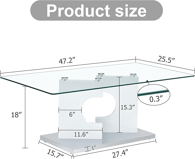 NicBex 47.2Inch Rectangular Dining Table,Modern Kitchen Table with Tempered Glass Tabletop and Black MDF Legs for 4 to 6,Writing Table Desk,Dining Room Table for Kitchen and Living Room,White - LeafyLoom